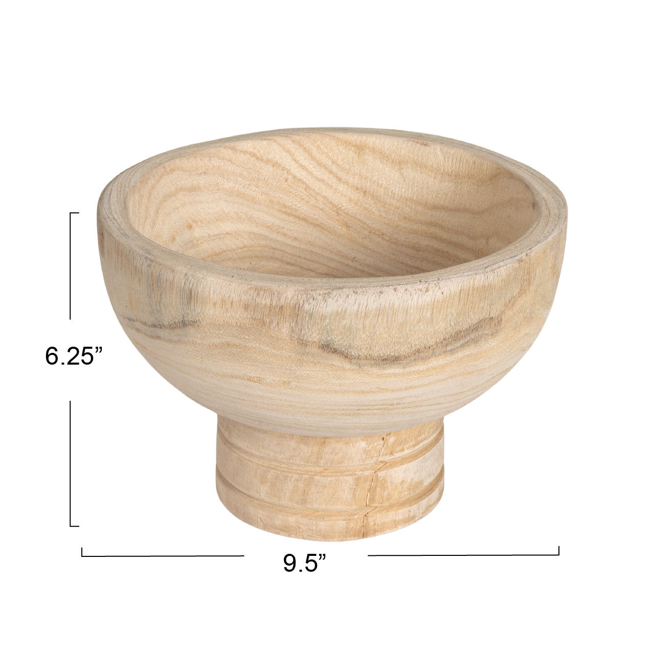 Round Paulownia Wood Pedestal Bowl, Natural